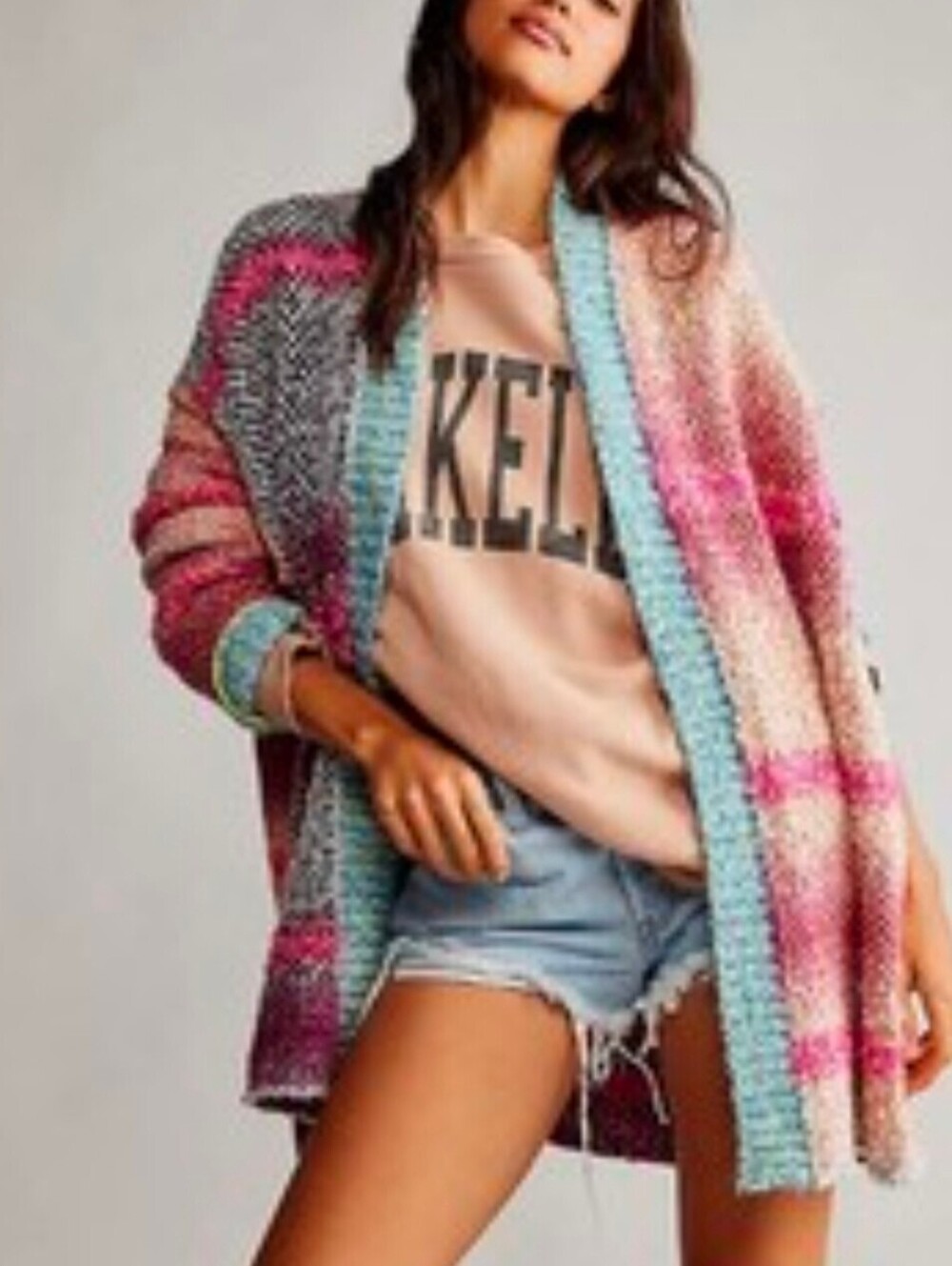 Free People Colorblock Knit Cardigan XS